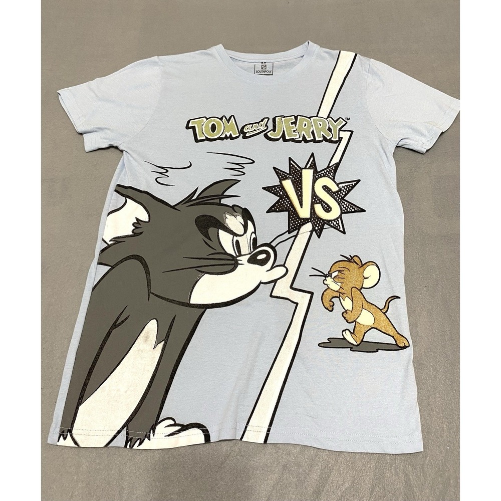 Southpole Men's Medium Baby Blue Tom & Jerry T-shirt Y2K Cartoon 90s